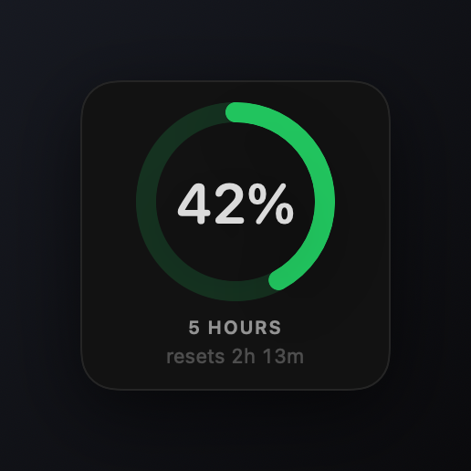 Small widget showing the 5-hour window at 42%